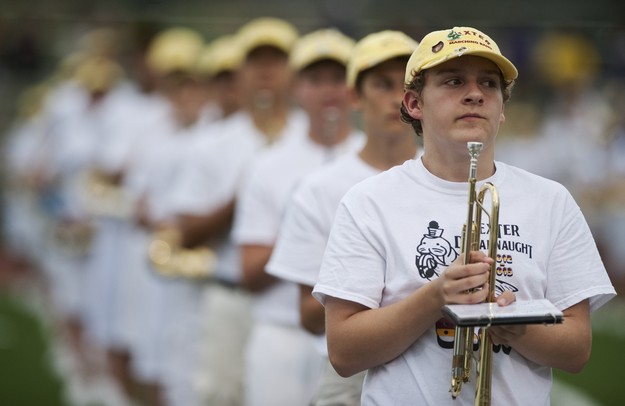 The Dexter marching band prepares to play the next song before kickoff on Friday. The Dexter Dreadnaughts lost to Pioneer 69-0.  Daniel Brenner I AnnArbor.com